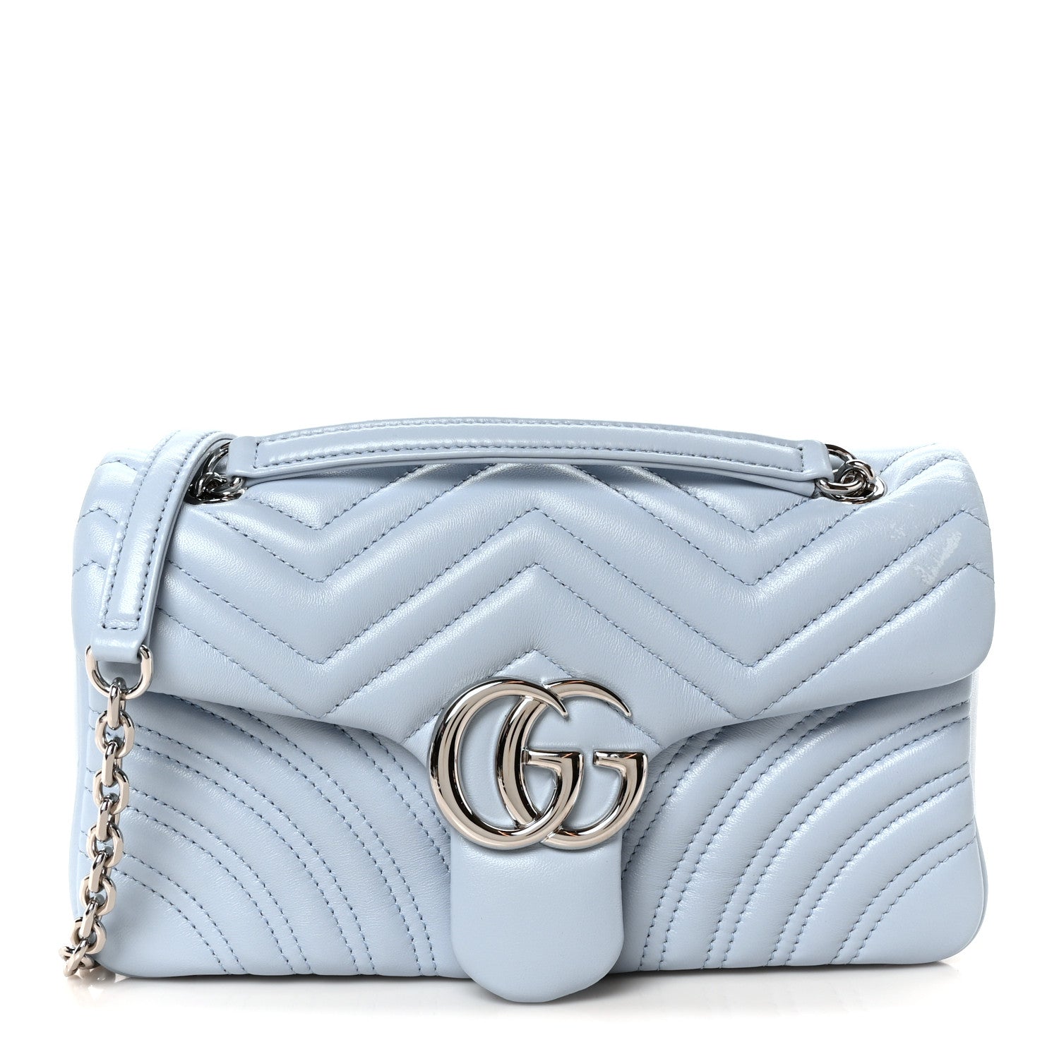 Gucci Calfskin Matelasse Medium GG Marmont Shoulder Bag Porcelain Light Blue 1 of 11