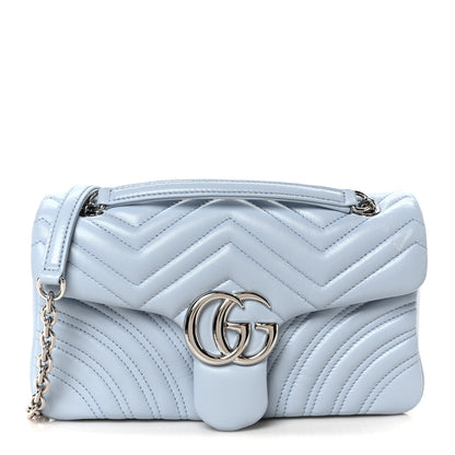 Gucci Calfskin Matelasse Medium GG Marmont Shoulder Bag Porcelain Light Blue 1 of 11