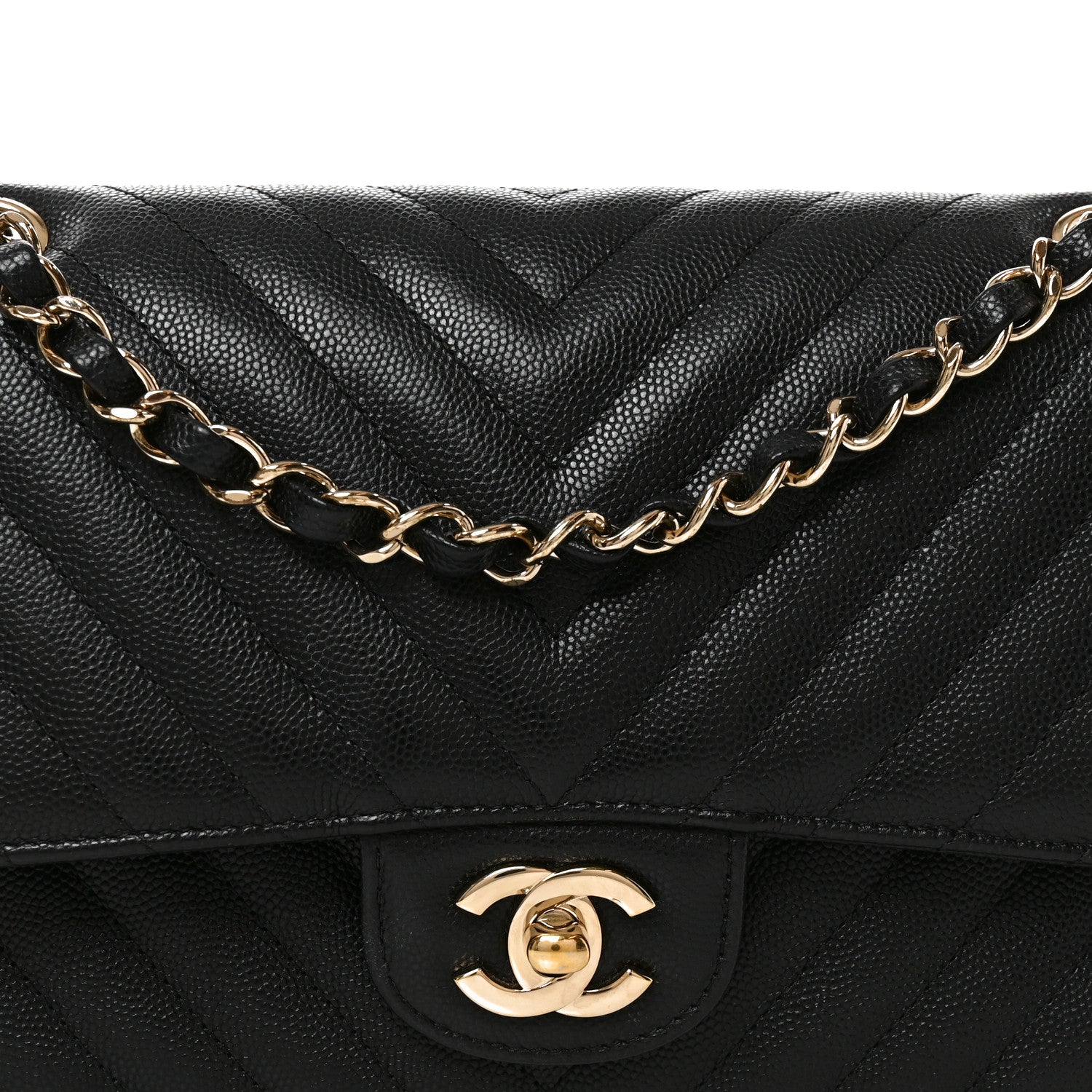 Chanel Caviar Chevron Quilted Medium Double Flap Black 8 of 11