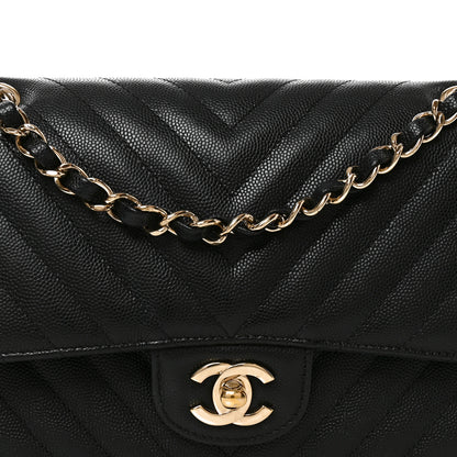 Chanel Caviar Chevron Quilted Medium Double Flap Black 8 of 11
