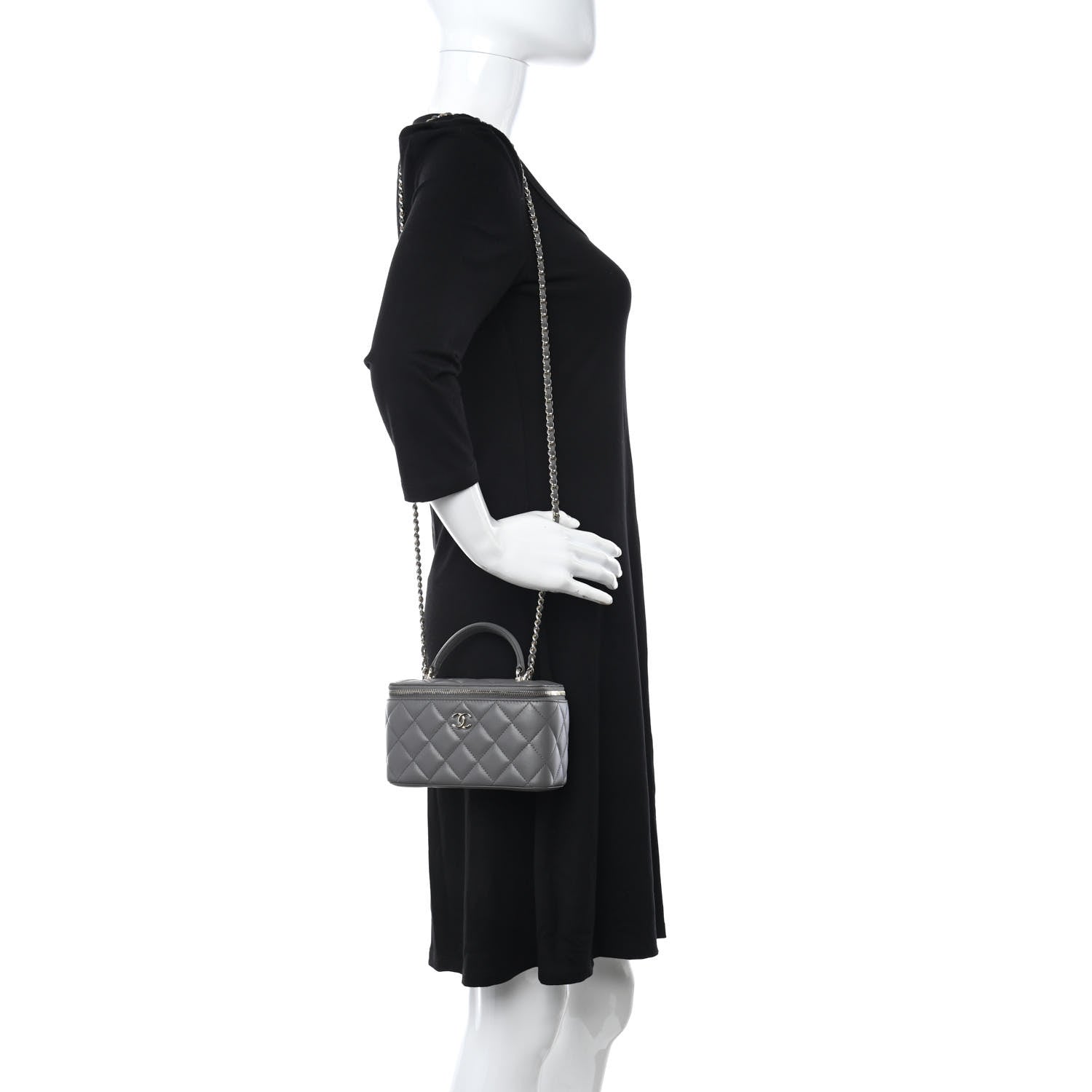 Chanel Lambskin Quilted Small Top Handle Vanity Case With Chain Dark Grey 2 of 10