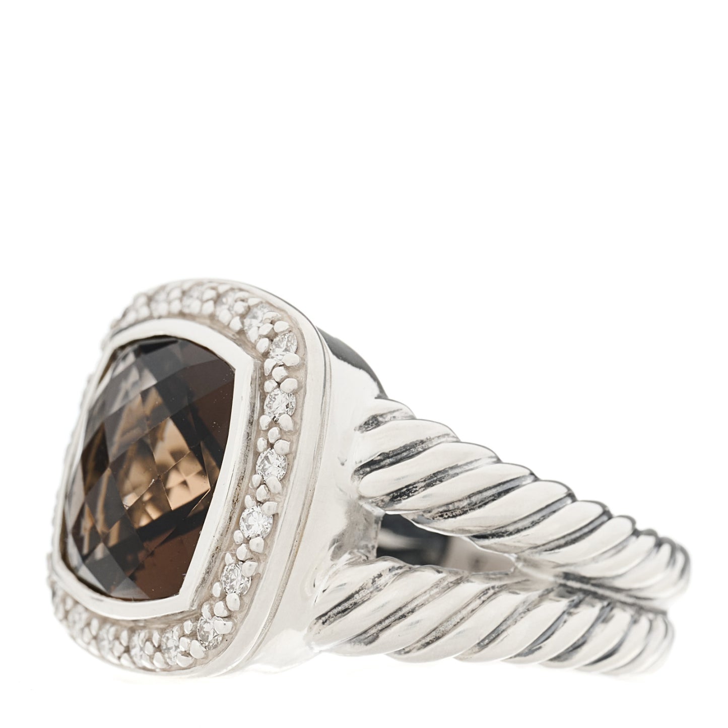 Sterling Silver Smoky Quartz Diamond 11mm Albion Ring 54/7