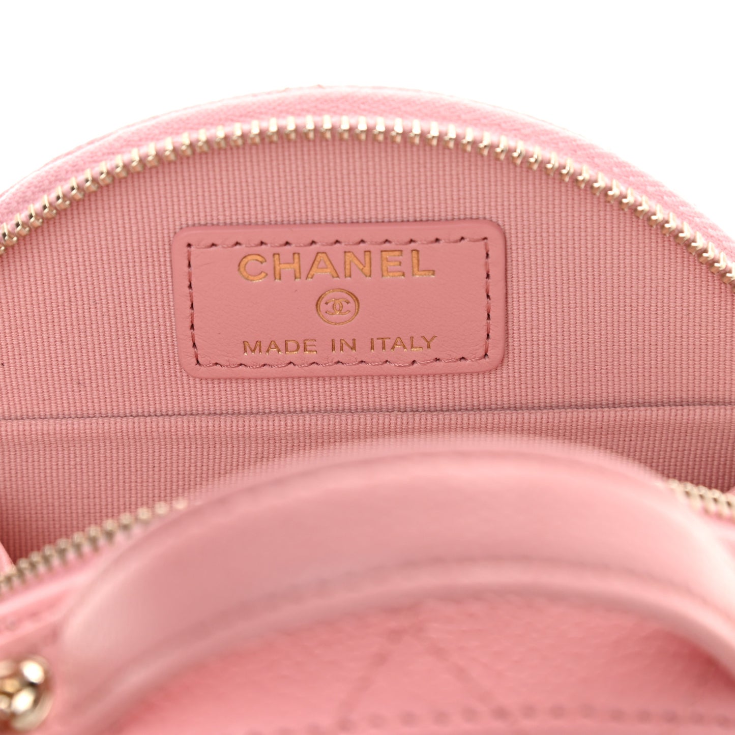 Caviar Quilted Round Handle With Care Vanity With Chain Pink