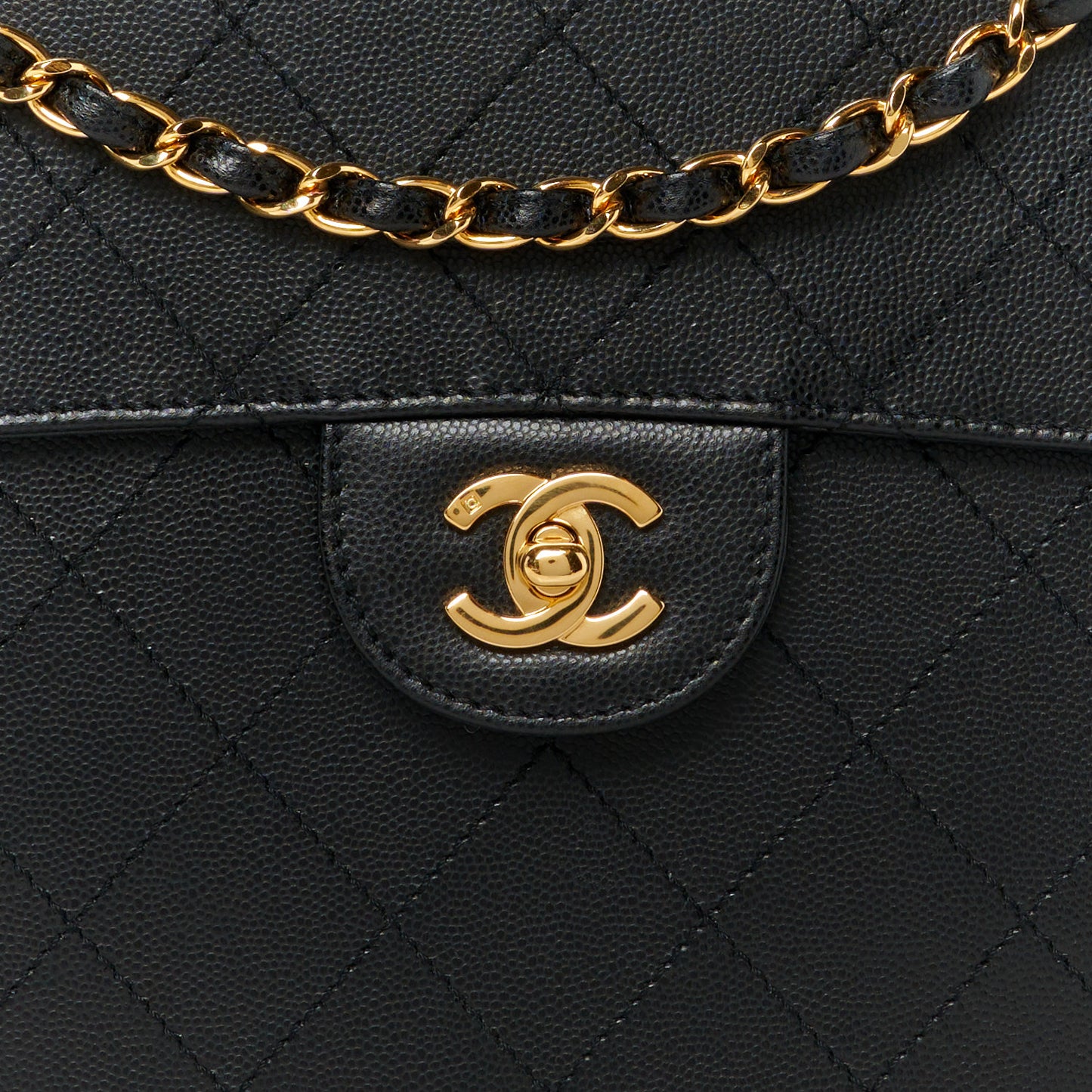 Caviar Stitch Jumbo Single Flap Black