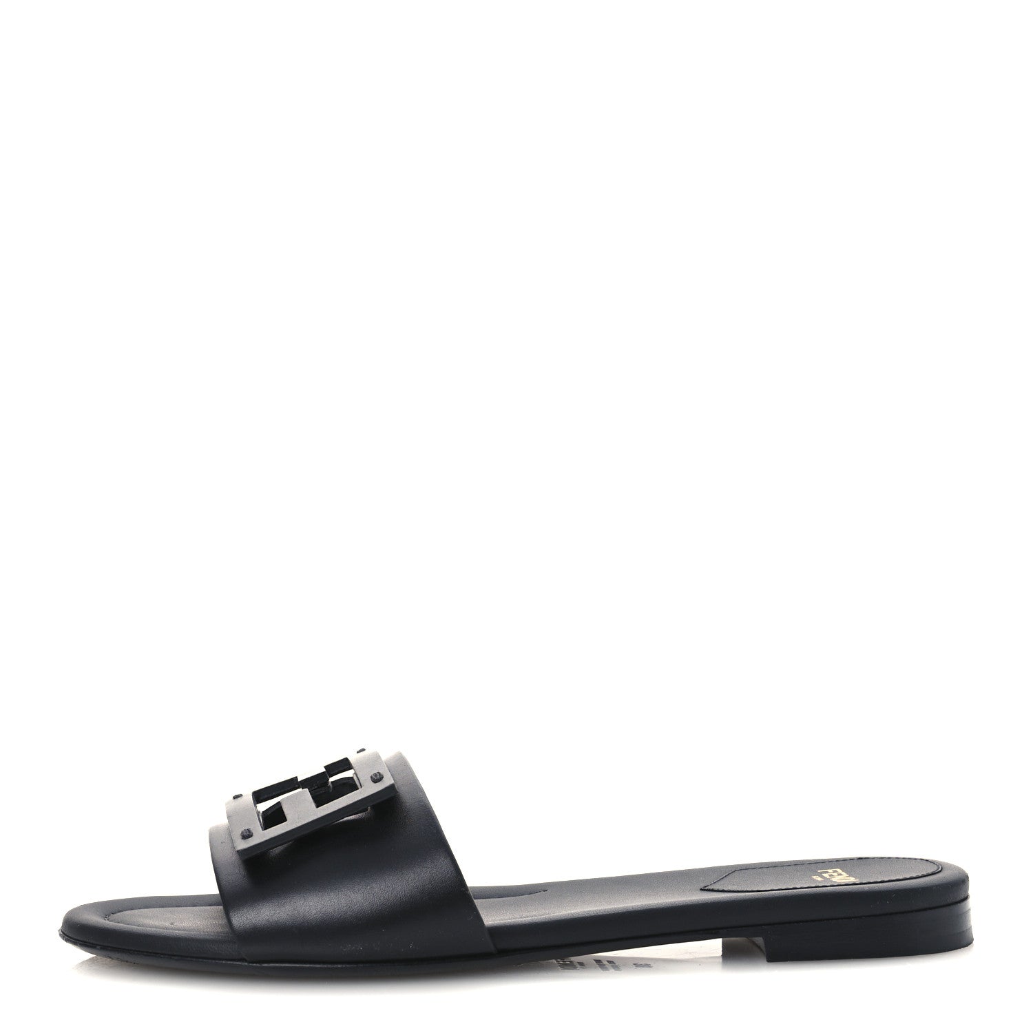 Fendi Calfskin FF Logo Plaque Slide Sandals 38 Black 1 of 9