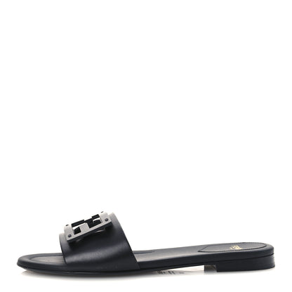 Fendi Calfskin FF Logo Plaque Slide Sandals 38 Black 1 of 9