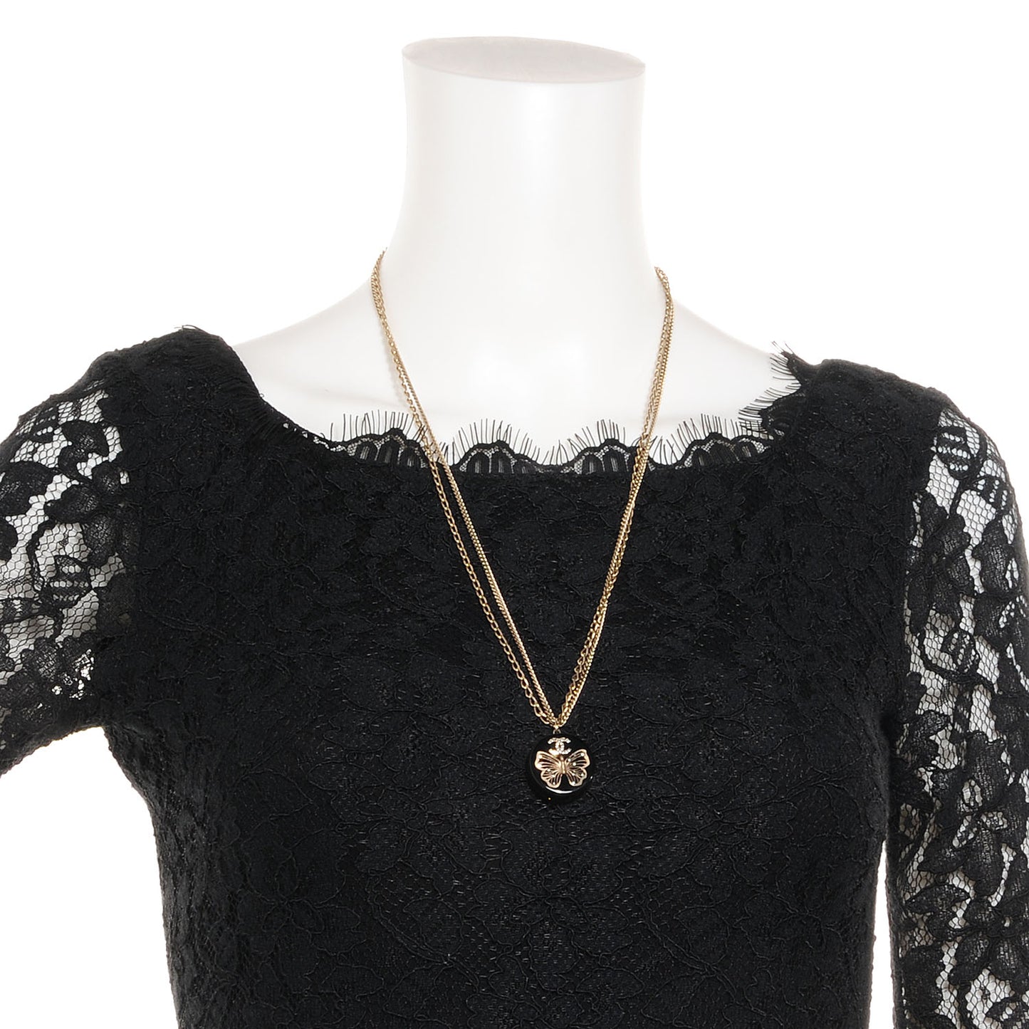 Crystal Resin Butterfly CC Pendant Necklace Black Gold