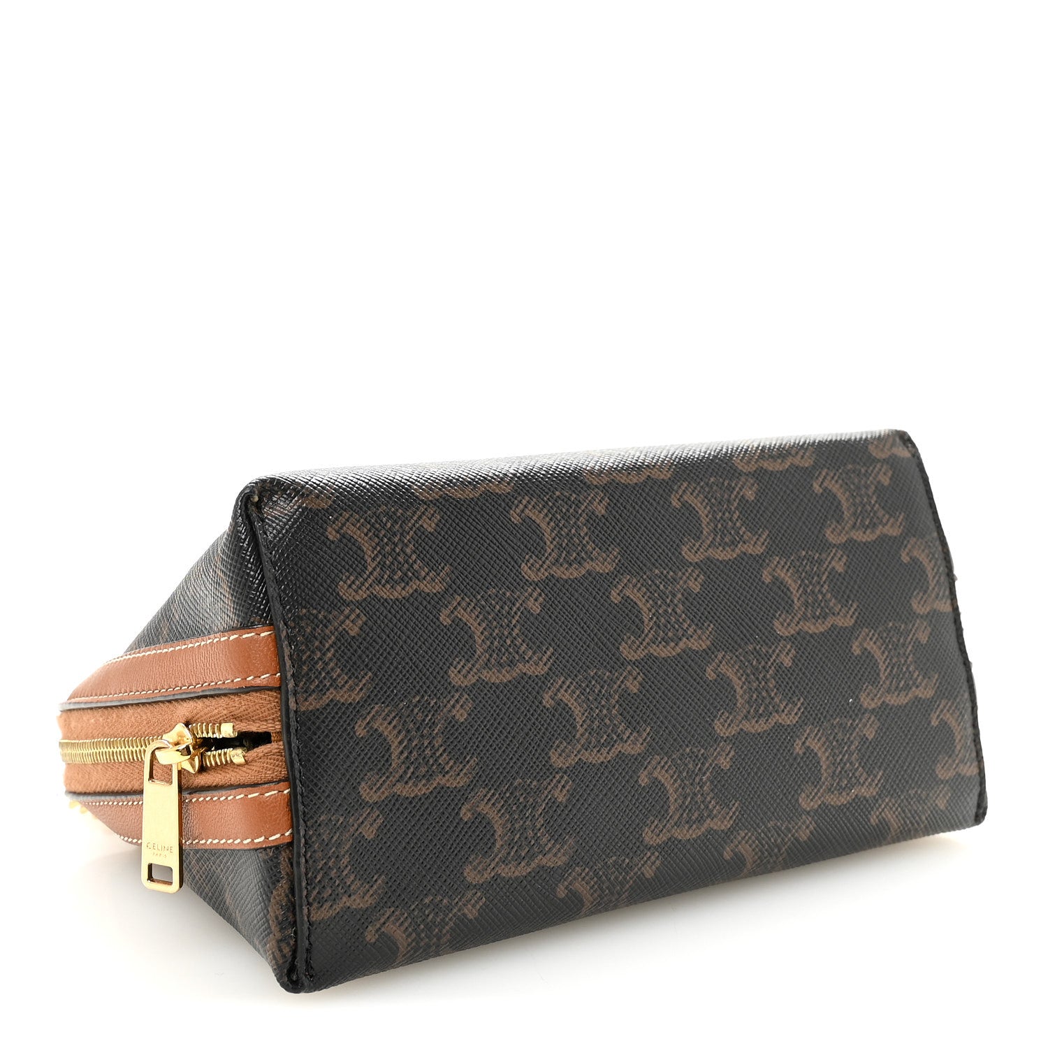 Celine Triomphe Canvas Lambskin Clutch On Chain Tan 4 of 9
