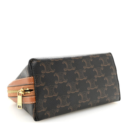 Celine Triomphe Canvas Lambskin Clutch On Chain Tan 4 of 9