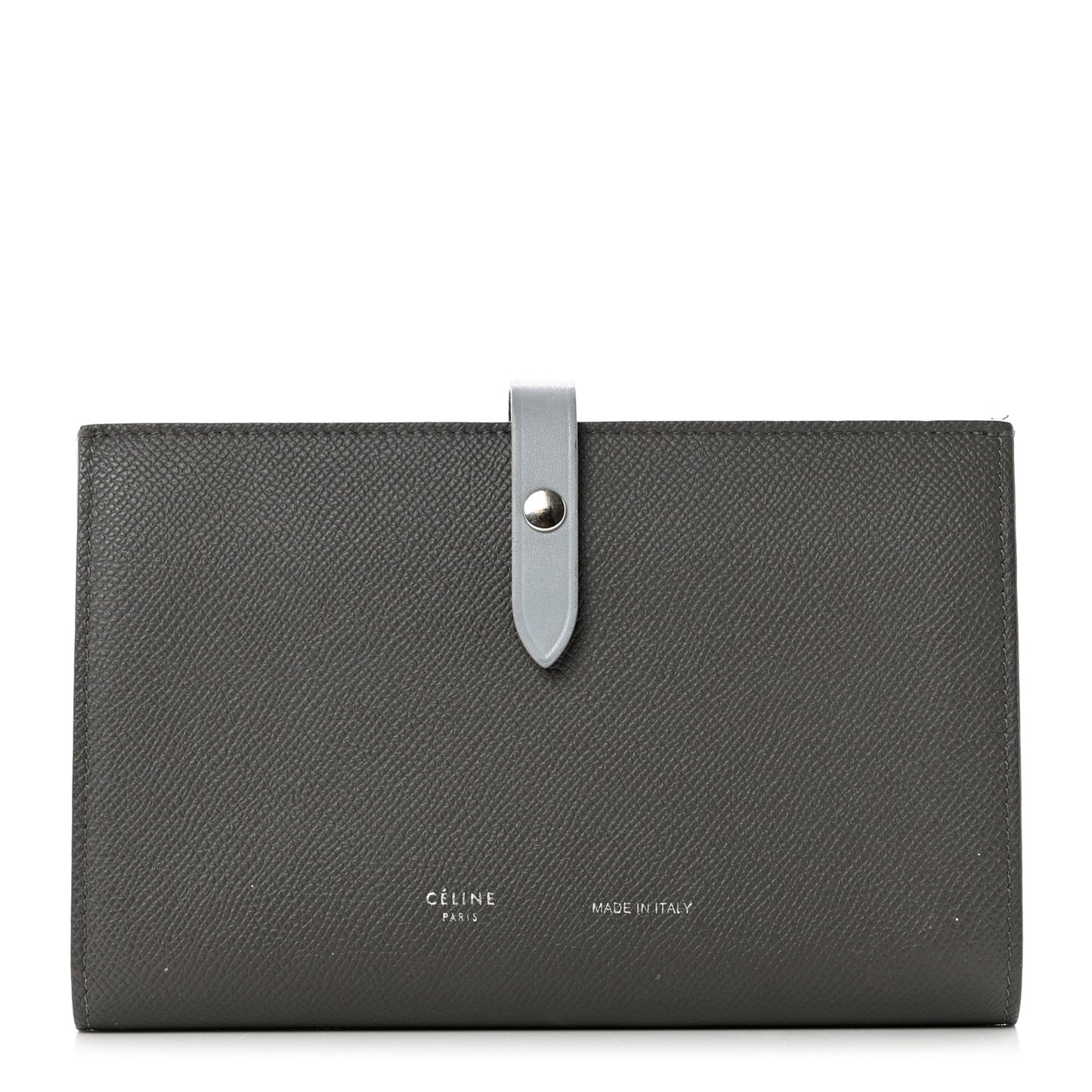 Grained Calfskin Large Multifunction Strap Wallet Grey