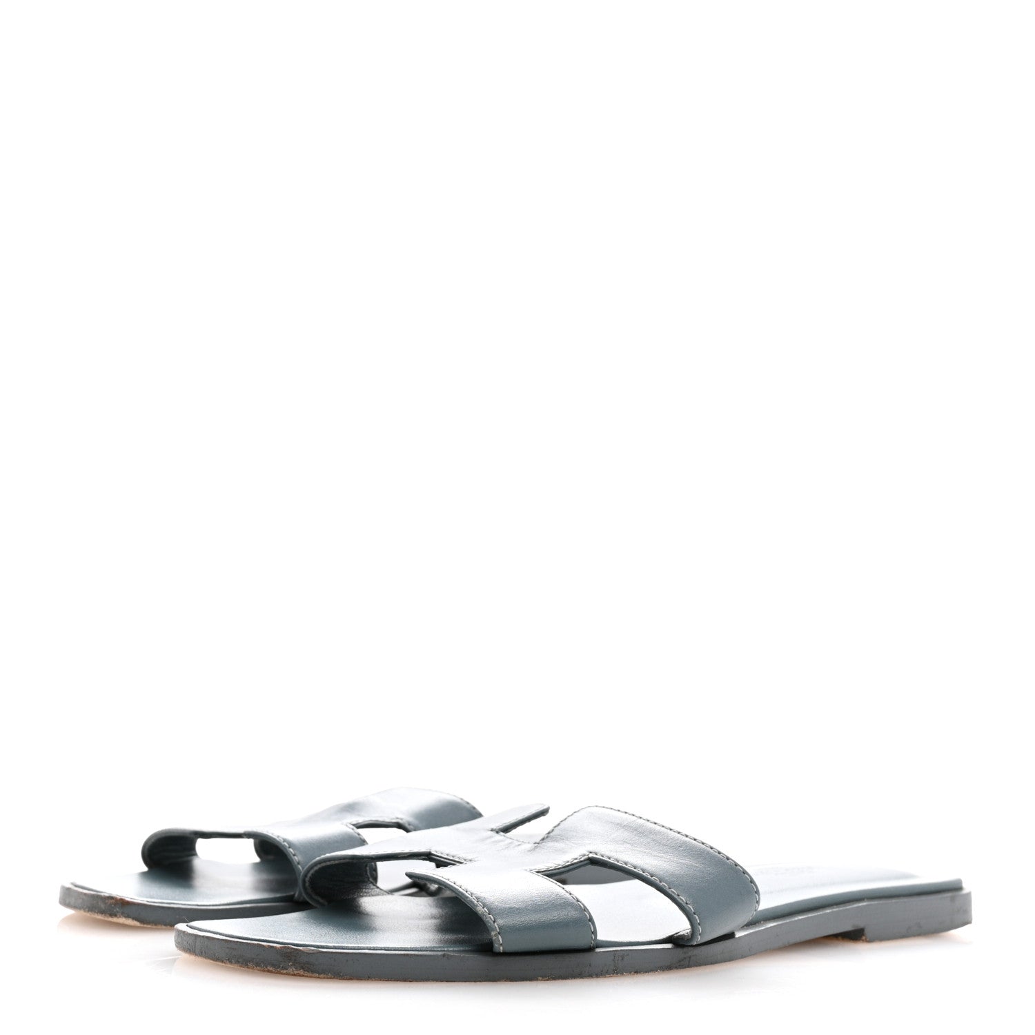 Hermes Box Calfskin Oran Sandals 37 Bleu Pinede 4 of 13