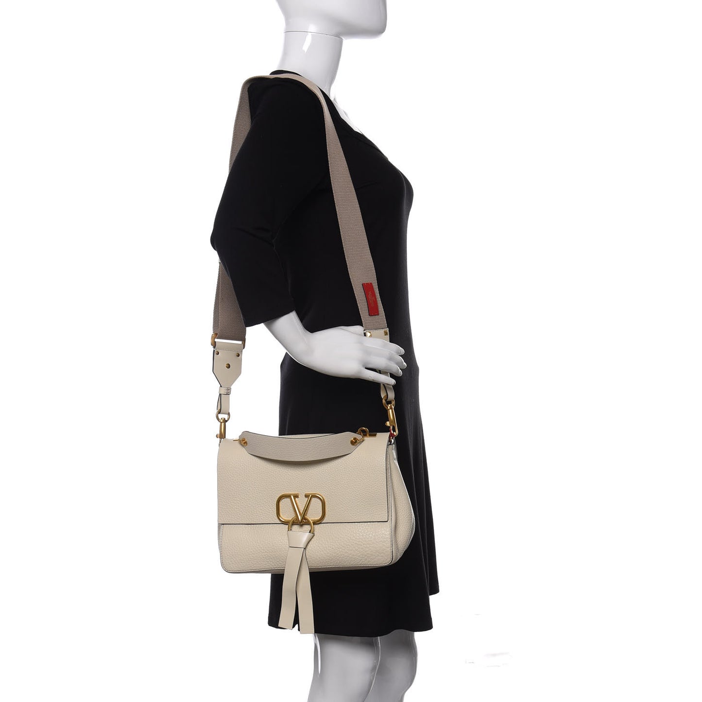 Pebbled Calfskin VRing Shoulder Bag Light Ivory