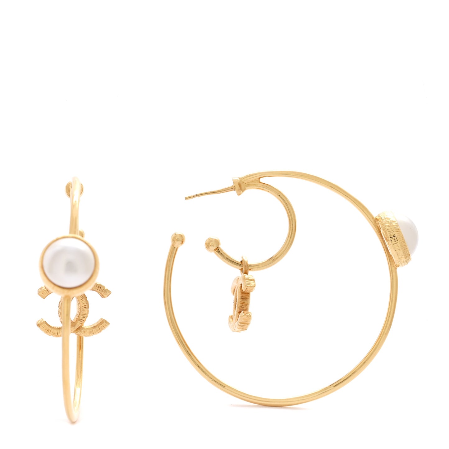 Pearl CC Tags Hoop Earrings Gold