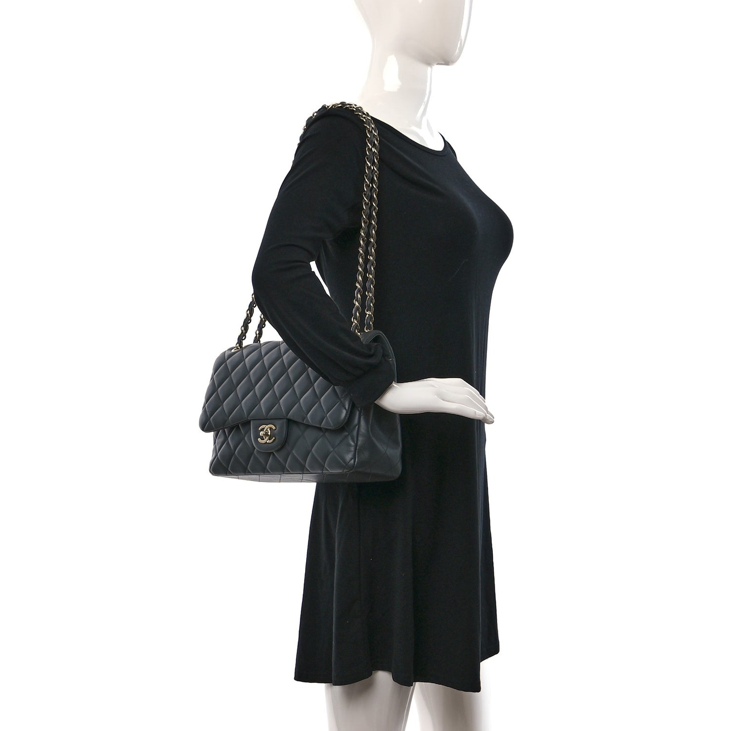 Lambskin Quilted Jumbo Double Flap Grey