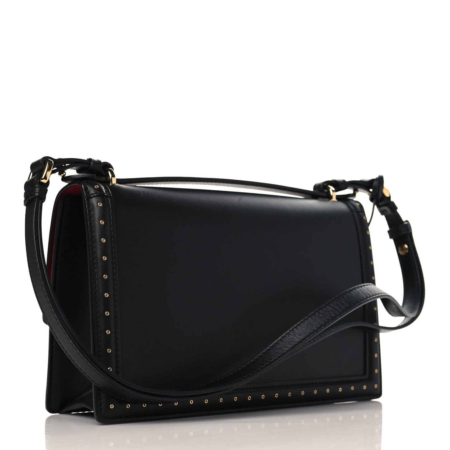 Smooth Calfskin Studded Aileen Gancio Lock Shoulder Bag Black