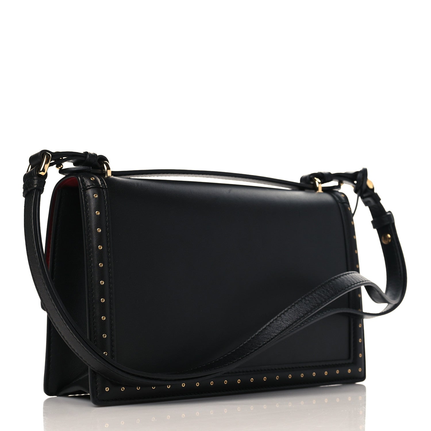 Salvatore Ferragamo Smooth Calfskin Studded Aileen Gancio Lock Shoulder Bag Black 3 of 8