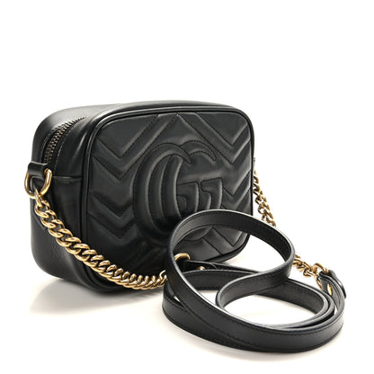 Gucci Calfskin Matelasse Mini GG Marmont Chain Shoulder Bag Black 3 of 10