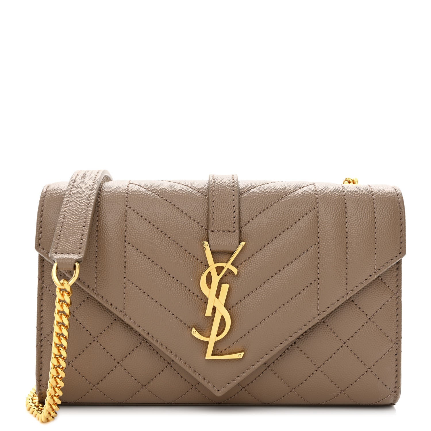 Saint Laurent Grain De Poudre Textured Mixed Matelasse Triquilt Small Monogram Satchel Taupe 1 of 14