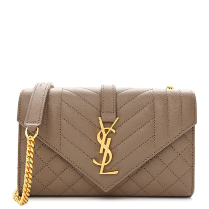 Saint Laurent Grain De Poudre Textured Mixed Matelasse Triquilt Small Monogram Satchel Taupe 1 of 14