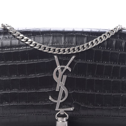 Saint Laurent Calfskin Crocodile Embossed Small Classic Monogram Kate Tassel Satchel Black 11 of 11