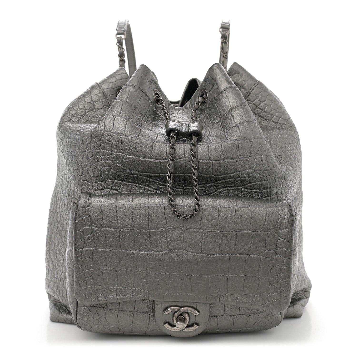 Chanel Metallic Calfskin Crocodile Embossed Large Backpack Silver 1 of 11