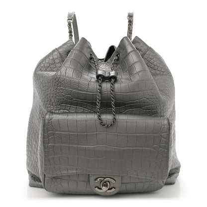 Chanel Metallic Calfskin Crocodile Embossed Large Backpack Silver 1 of 11