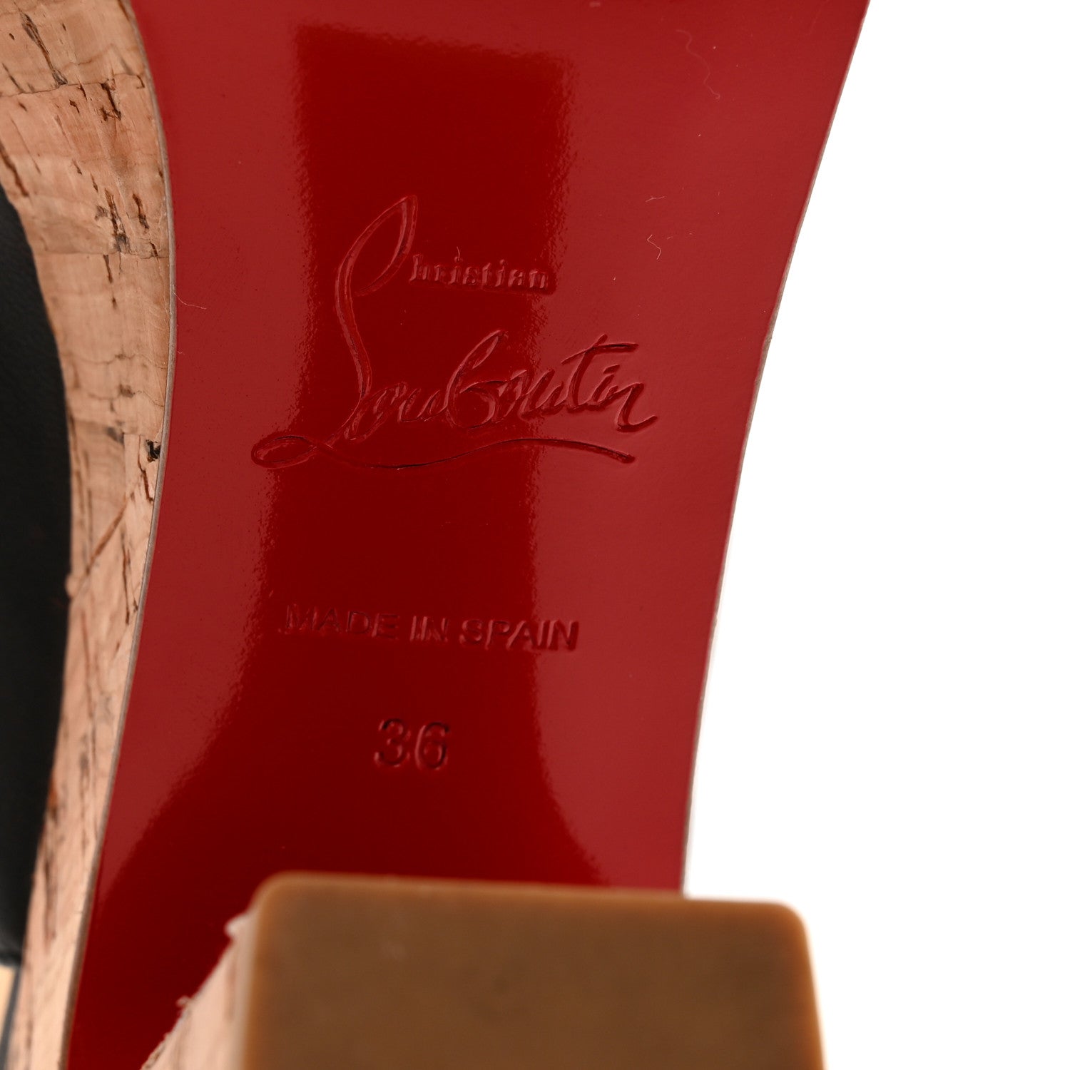 Christian Louboutin Calfskin Cork Dona Anna 120 Wedges 36 Black Natural 7 of 10