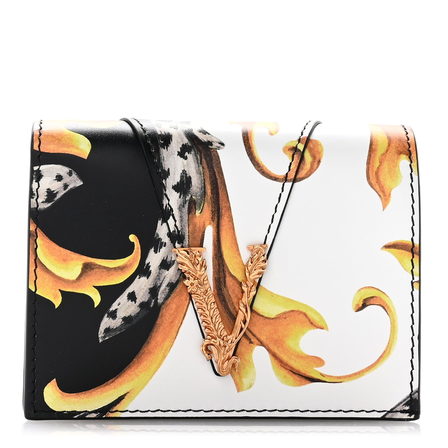 Nappa Barocco Print Virtus Card Case Wallet Black Multicolor