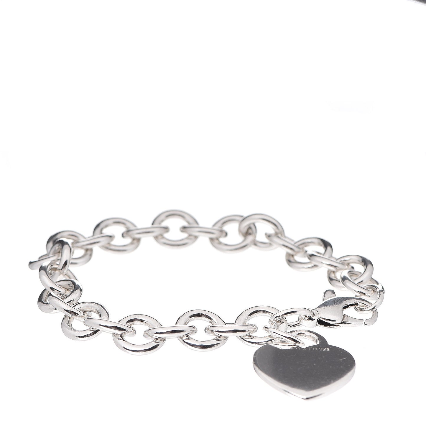 Sterling Silver Heart Tag Charm Bracelet