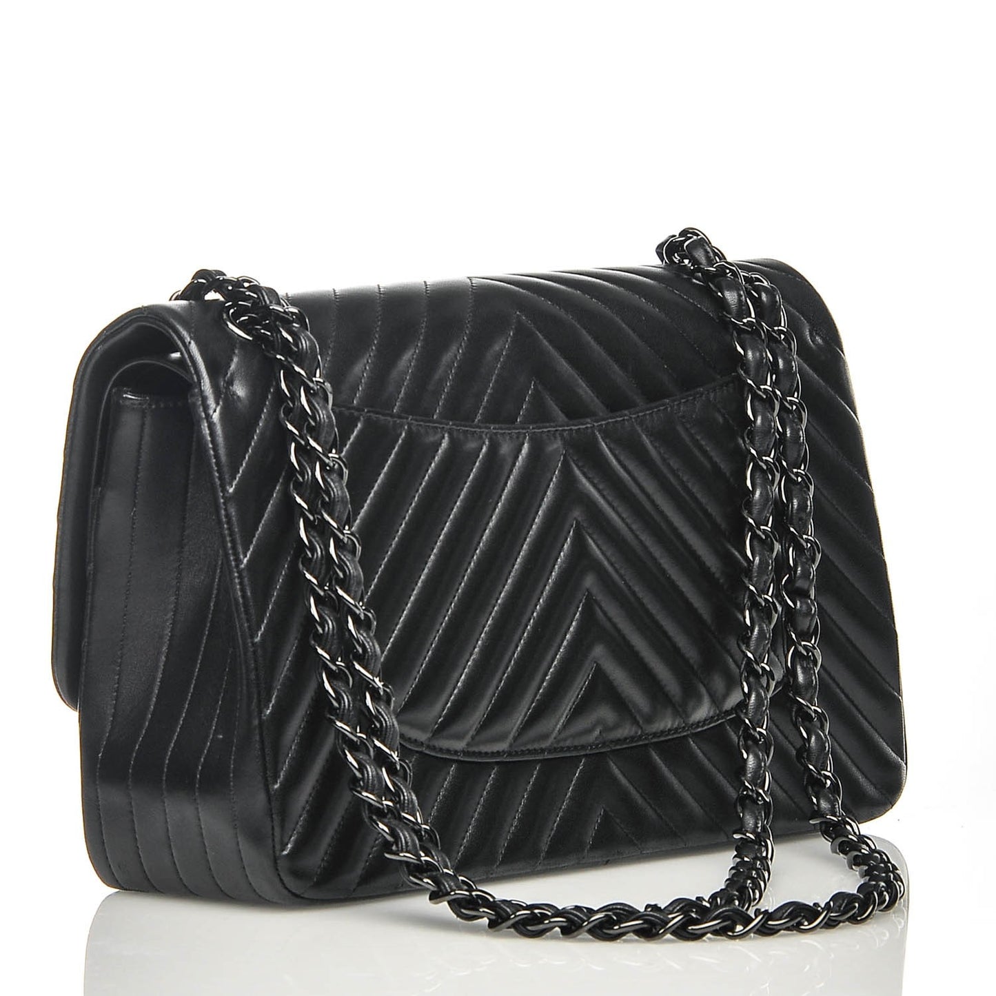 Lambskin Chevron Quilted Jumbo Double Flap So Black