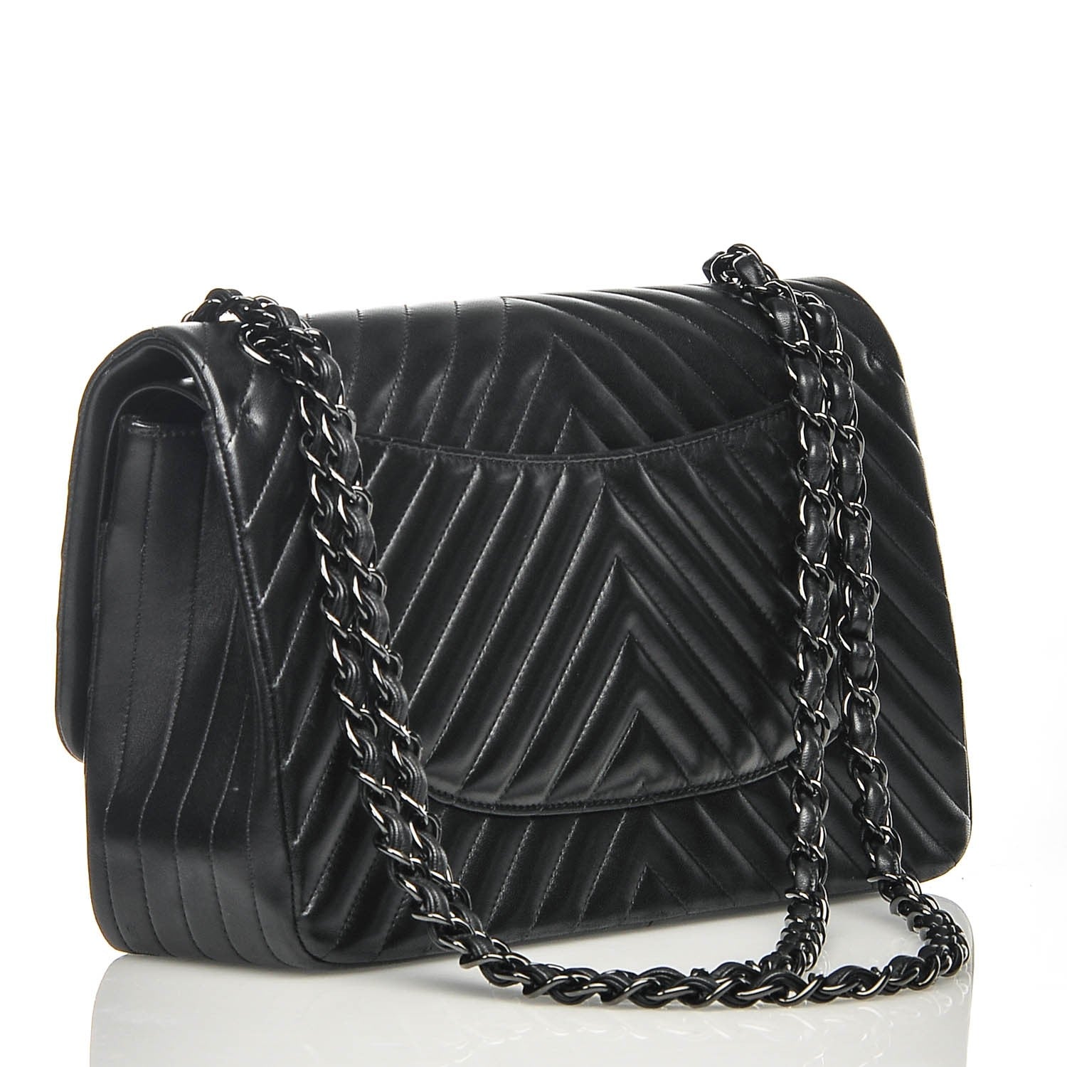Chanel Lambskin Chevron Quilted Jumbo Double Flap So Black 3 of 9