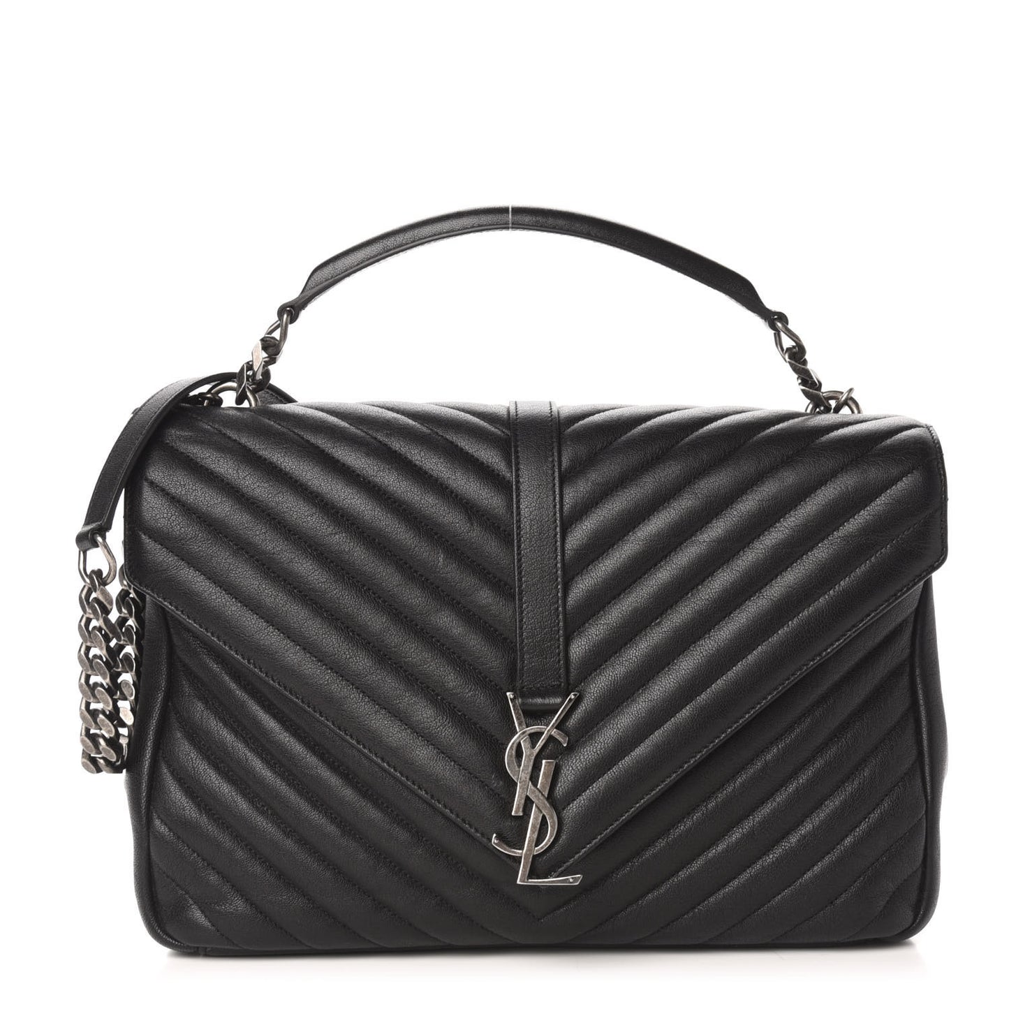 Sheepskin Matelasse Chevron Monogram Large College Satchel Black