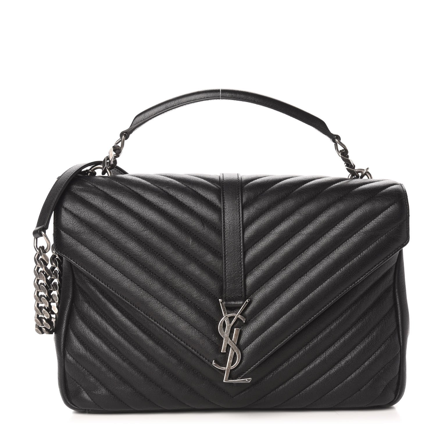 Saint Laurent Sheepskin Matelasse Chevron Monogram Large College Satchel Black 1 of 10
