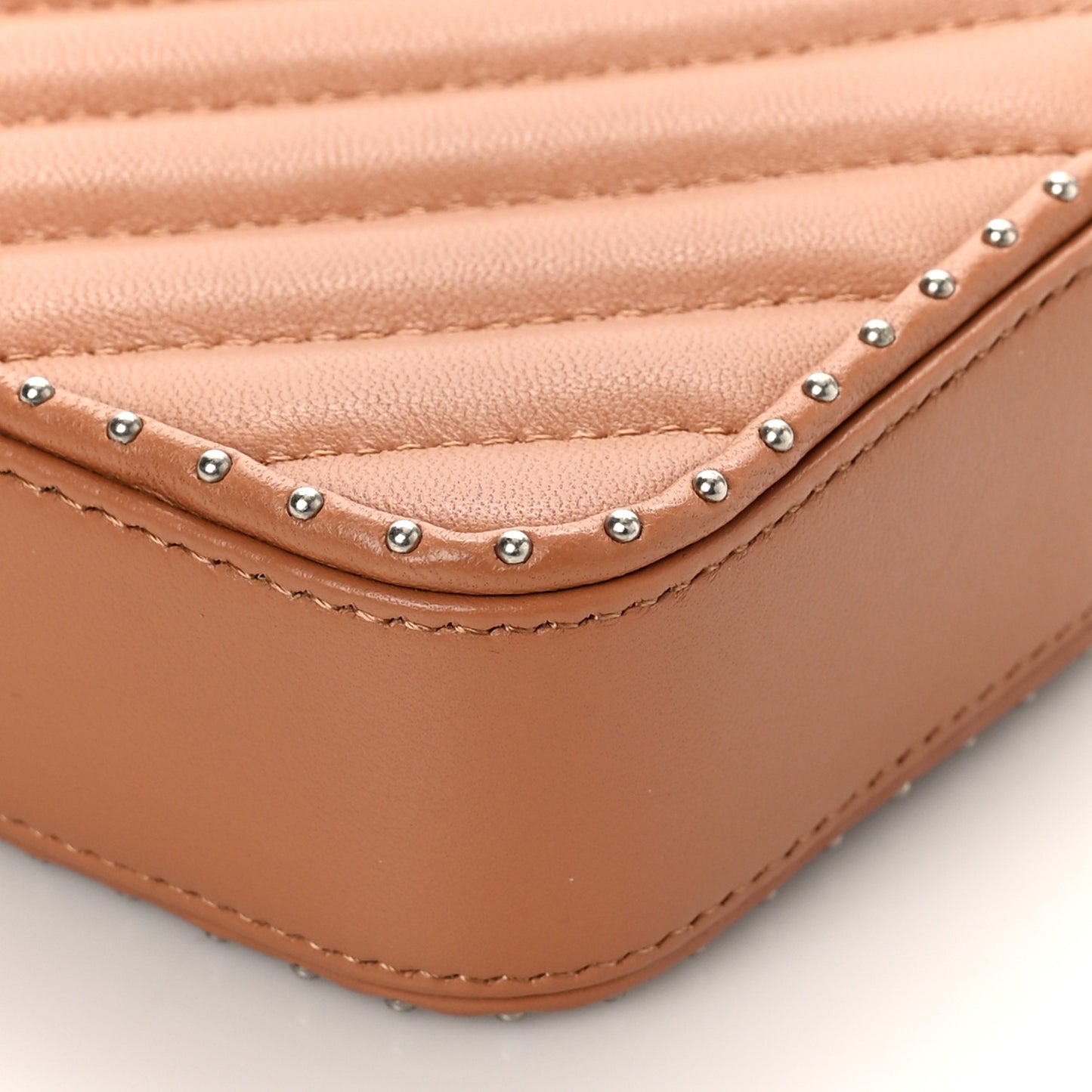 Lambskin Chevron Quilted Studded Small Clutch With Chain Beige
