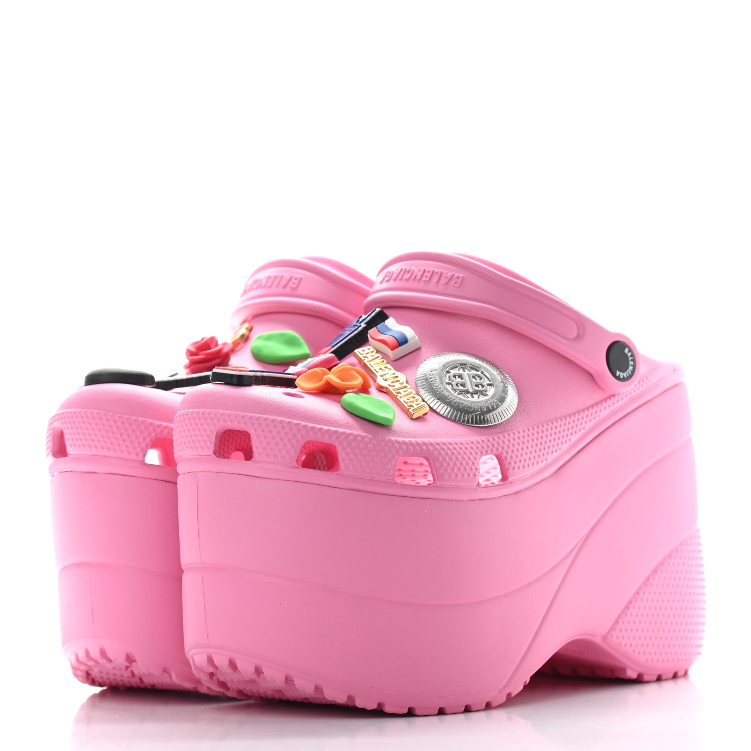 Balenciaga X CROCS Rubber Textured Womens Platform Sandals 37 Rose Bonbon 3 of 7