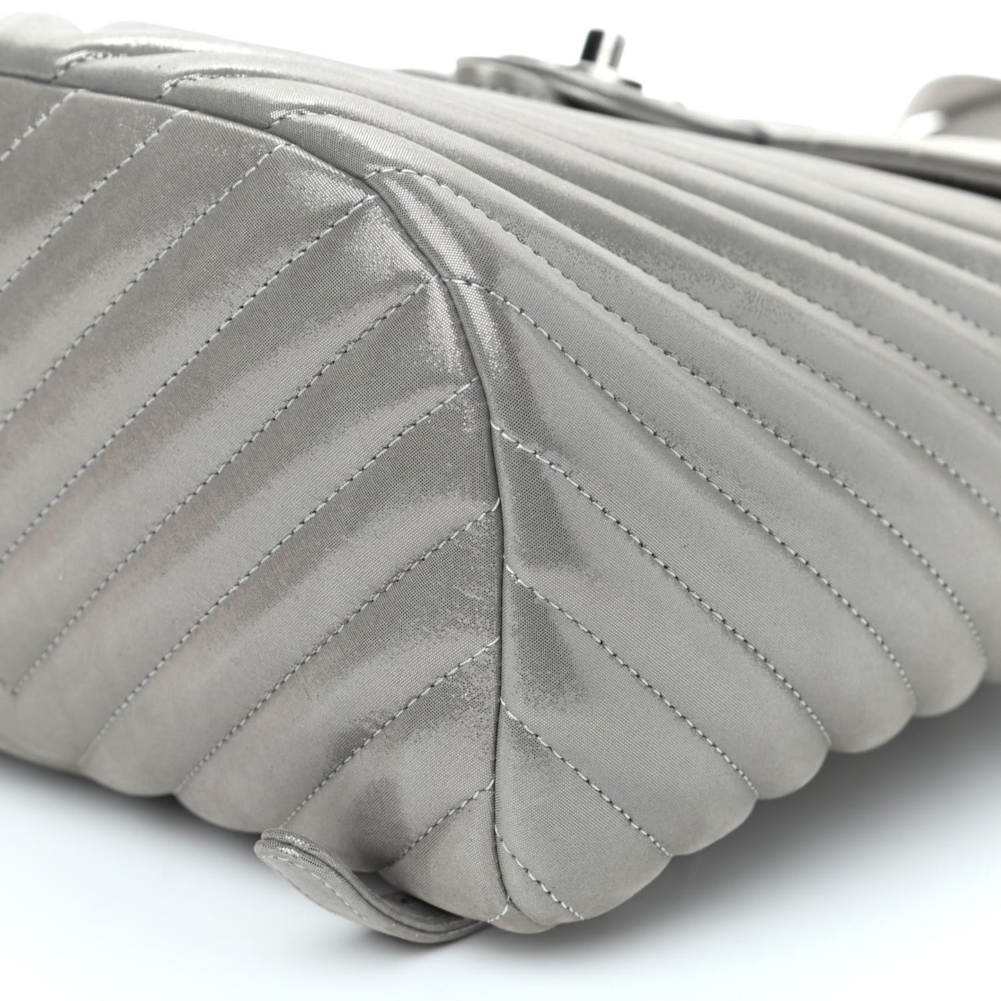 Metallic Iridescent Calfskin Chevron Quilted Small Urban Spirit Backpack Silver