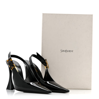 Saint Laurent Vernice Gloss Dune 110 Slingback Pumps 38 Black 12 of 12