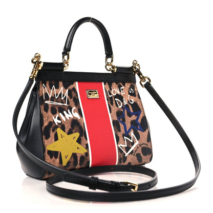 Dolce & Gabbana Dauphine Leopard Graffiti Print Small Miss Sicily Satchel Black 3 of 8
