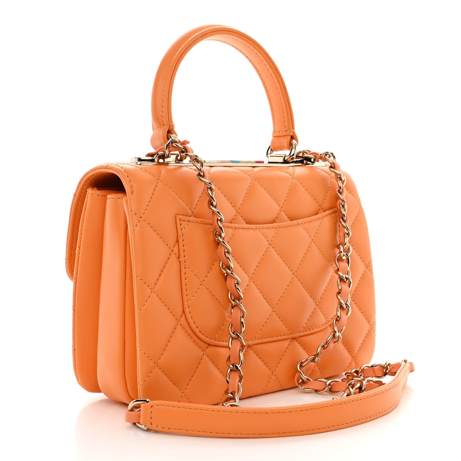 Chanel Lambskin Lacquered Quilted Mini Trendy CC Dual Handle Flap Bag Orange 2 of 11