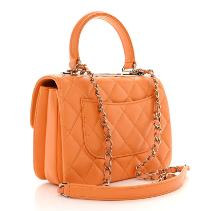 Chanel Lambskin Lacquered Quilted Mini Trendy CC Dual Handle Flap Bag Orange 2 of 11