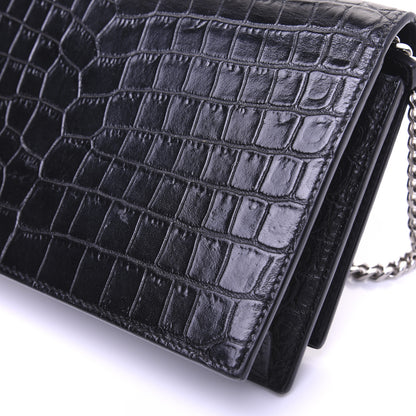 Saint Laurent Calfskin Crocodile Embossed Kate Monogram Tassel Chain Wallet Black 17 of 17