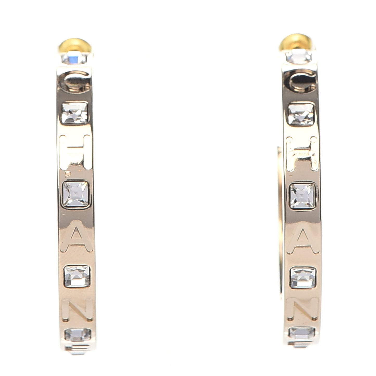 Metal Baguette Crystal Logo CC Hoop Earrings Gold