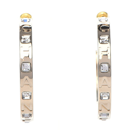 Chanel Metal Baguette Crystal Logo CC Hoop Earrings Gold 1 of 5
