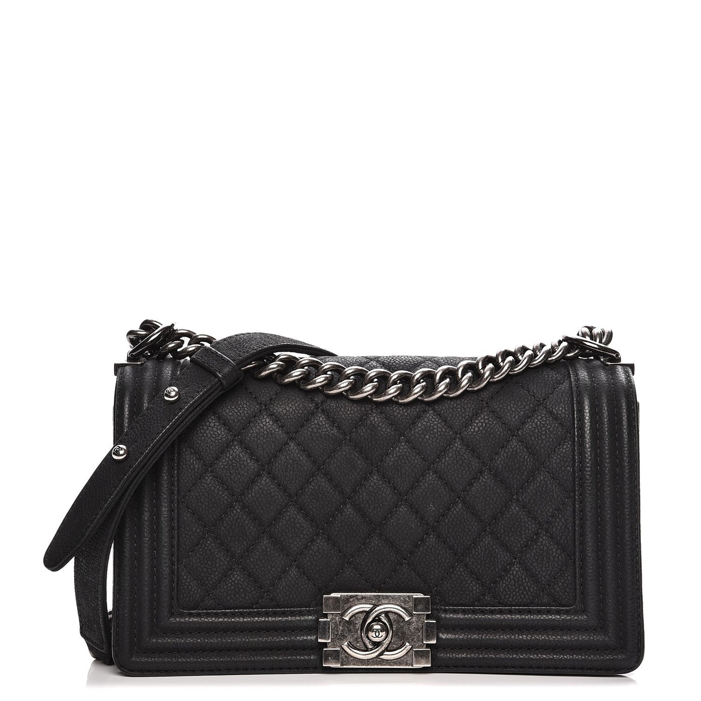Iridescent Caviar Quilted Medium Boy Flap Black