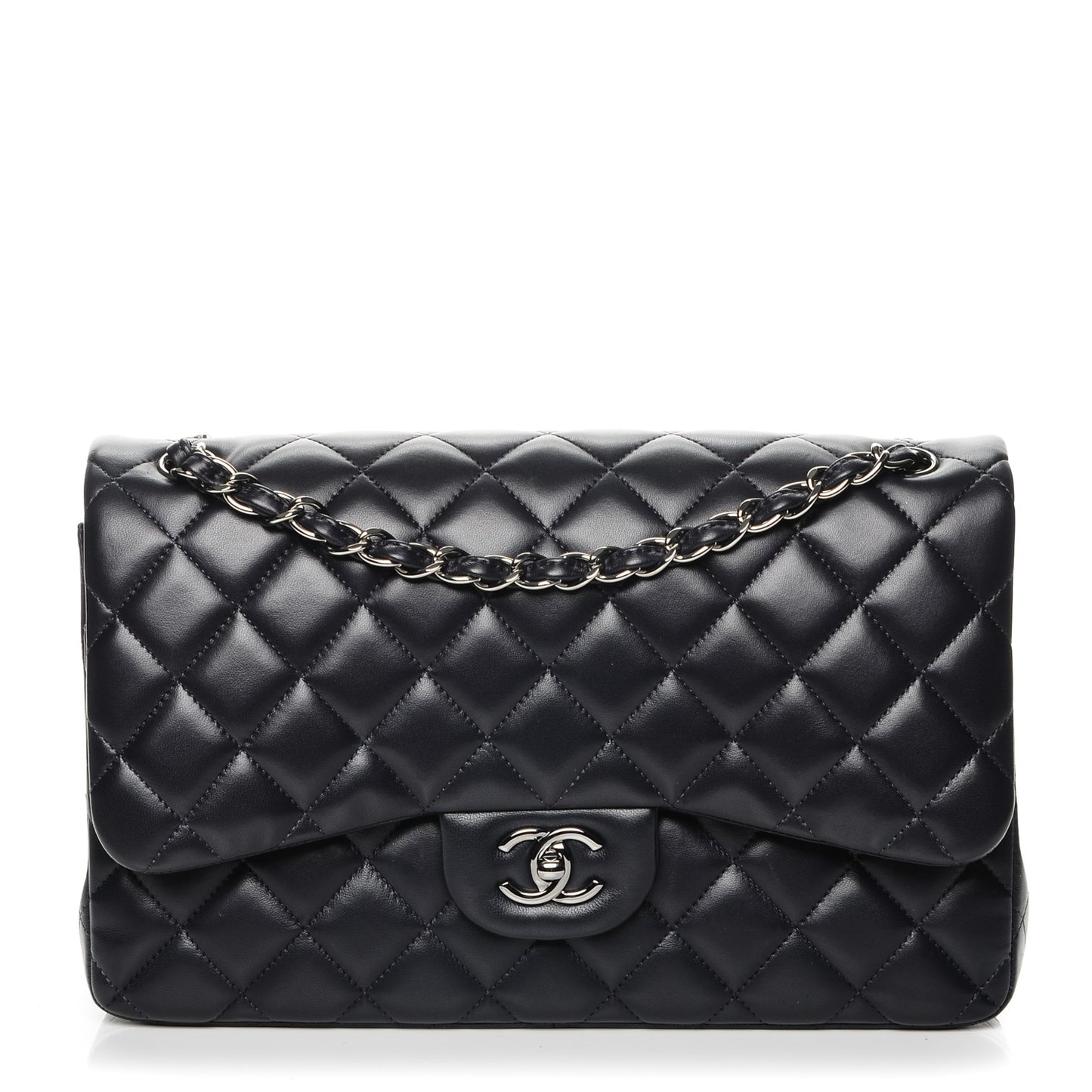 Lambskin Quilted Jumbo Double Flap Dark Navy