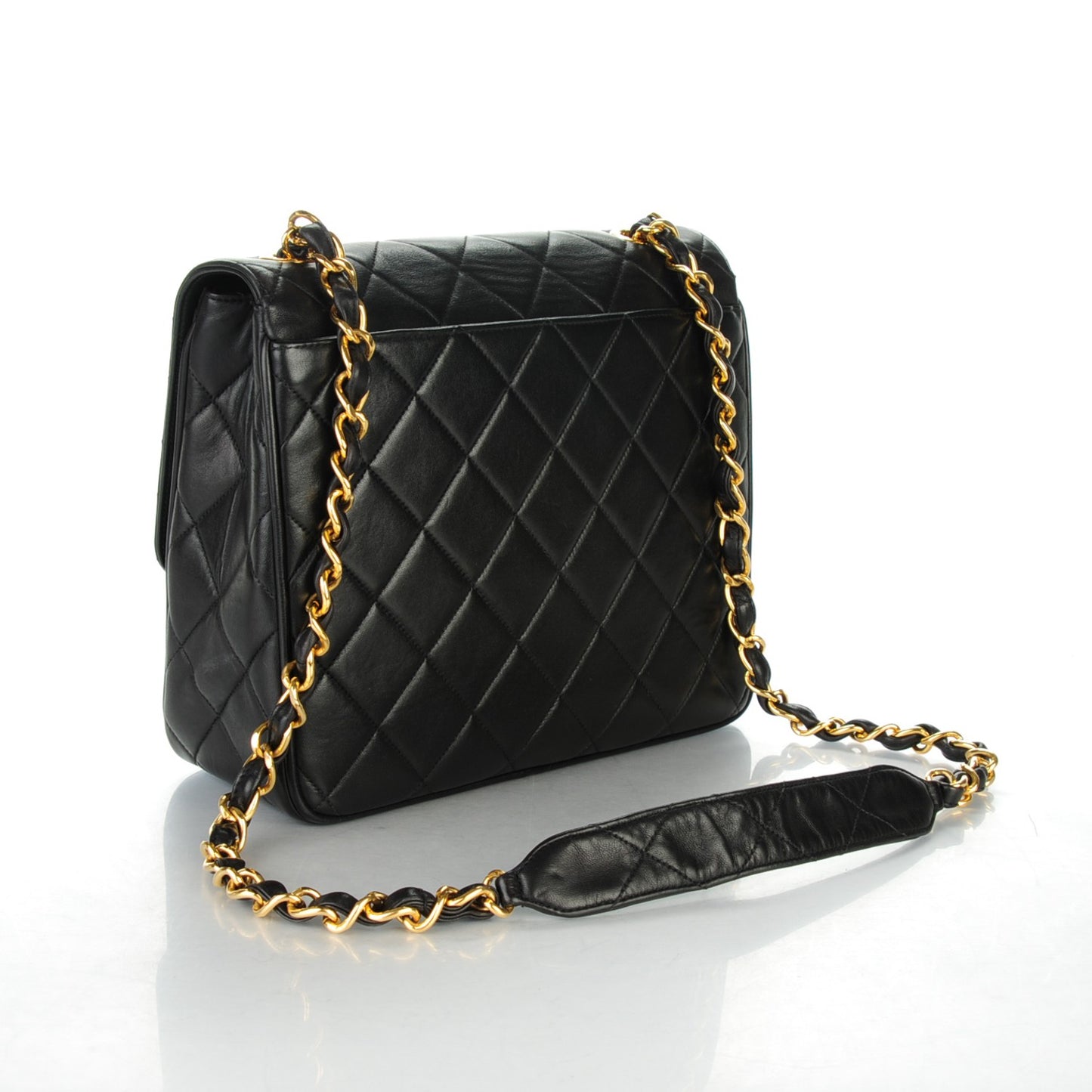 Lambskin Quilted Shoulder Flap Black