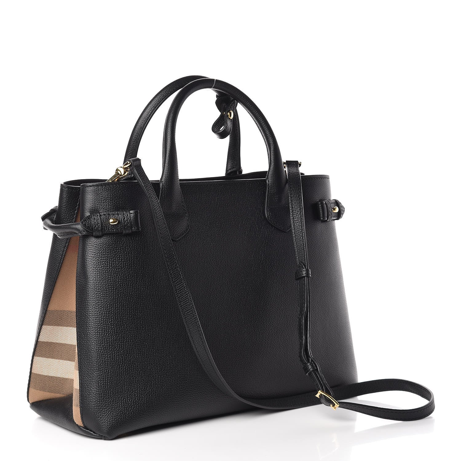 Burberry Derby Calfskin Vintage Check Medium Banner Tote Black 4 of 11