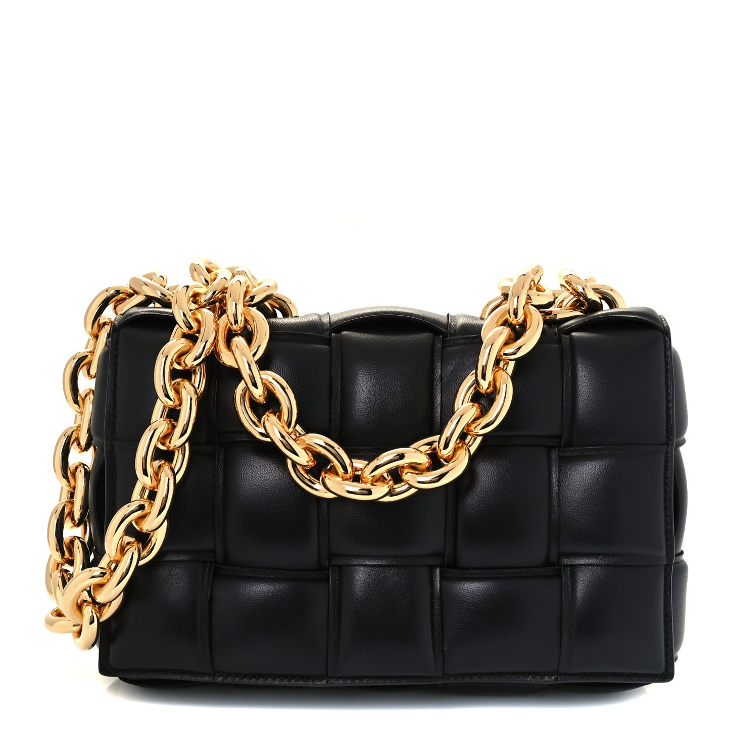 Lambskin Maxi Intreccio Padded Chain Cassette Crossbody Bag Black