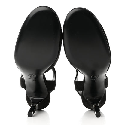 Chanel Suede Lambskin Cap Toe Crystal Slingback Pumps 40 Black 5 of 11