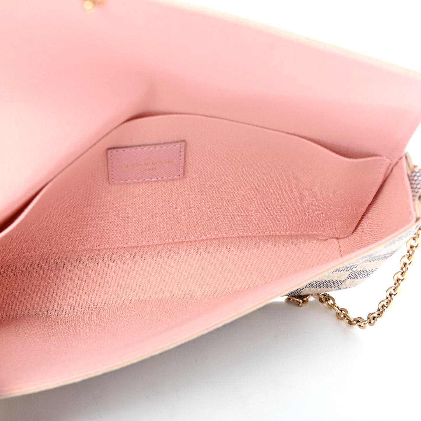 Damier Azur Pochette Felicie Chain Wallet Rose Ballerine